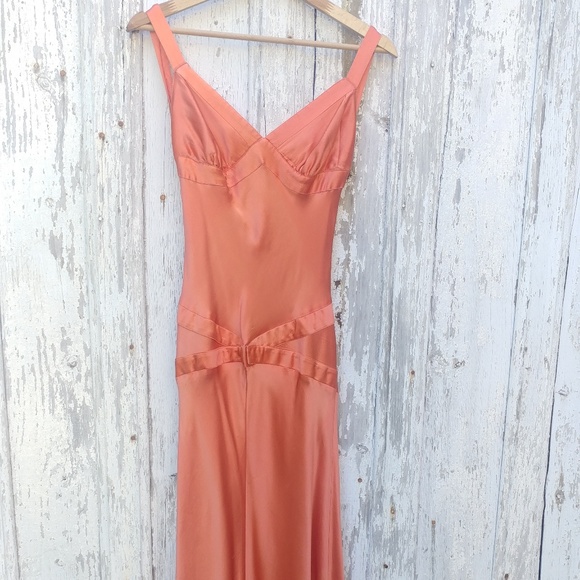 Coral Silky 1920s Evening Gown - Picture 4 of 5